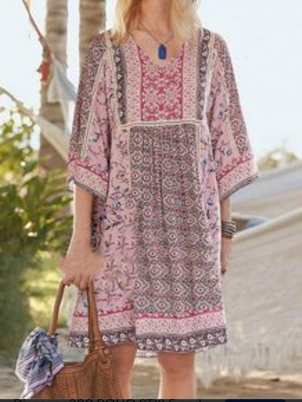Sundance Everyday Dream Tunic Shift Dress Boho Patchwork Pink Brown Floral L